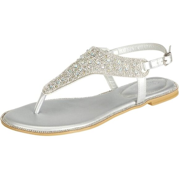 SheSole Women Sparkly Rhinestone Flat Sandals Dressy Summer Bridal Wedding Shoes - Picture 1 of 9